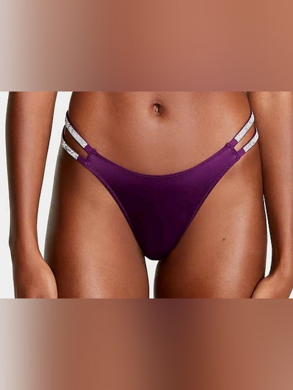 XL Victoria's Secret Double Shine Strap Satin Brazilian Panty Purple